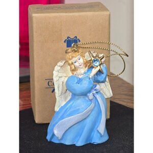 March - 1995 AVON Birthstone Angel Ornament Simulated Aquamarine Vintage Gift